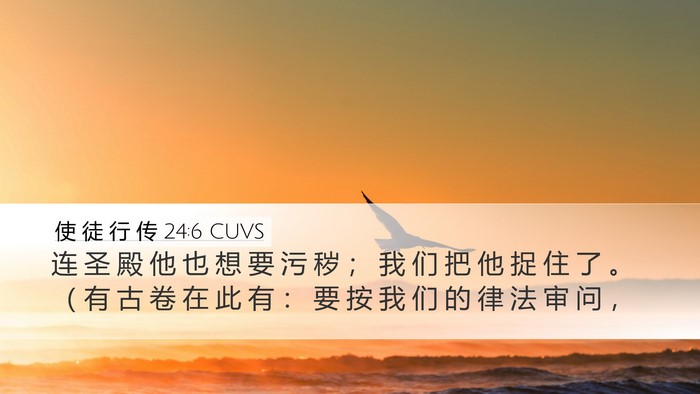 使 徒 行 传 24:6 CUVS Desktop Wallpaper - 连 圣 殿 他 也 想 要 污 秽 ； 我 们 - Desktop Bible Verse Wallpaper