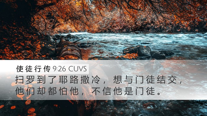 使 徒 行 传 9:26 CUVS Desktop Wallpaper - 扫 罗 到 了 耶 路 撒 冷 ， 想 与 门 - Desktop Bible Verse Wallpaper