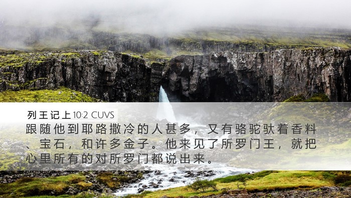 列 王 记 上 10:2 CUVS Bible Verse Image