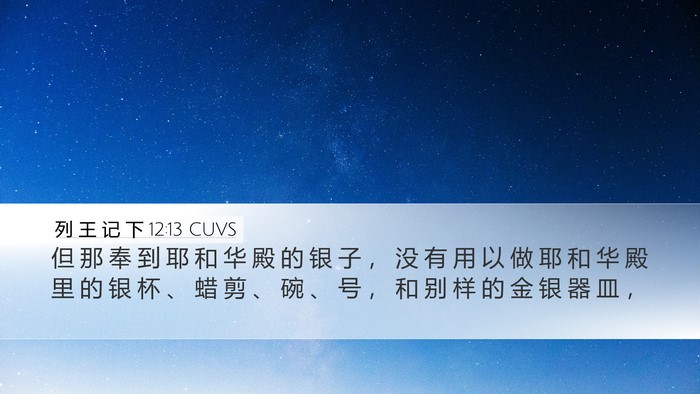 列 王 记 下 12:13 CUVS Desktop Wallpaper - 但 那 奉 到 耶 和 华 殿 的 银 子 ， - Desktop Bible Verse Wallpaper