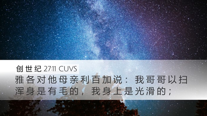 创 世 纪 27:11 CUVS Desktop Wallpaper - 雅 各 对 他 母 亲 利 百 加 说 ： 我 - Desktop Bible Verse Wallpaper