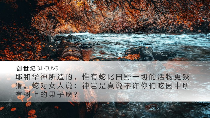 创 世 纪 3:1 CUVS Desktop Wallpaper - 耶 和 华 神 所 造 的 ， 惟 有 蛇 比 - Desktop Bible Verse Wallpaper