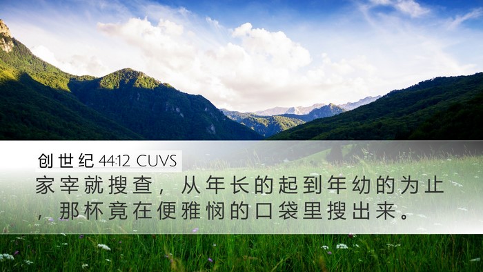 创 世 纪 44:12 CUVS Desktop Wallpaper - 家 宰 就 搜 查 ， 从 年 长 的 起 到 - Desktop Bible Verse Wallpaper