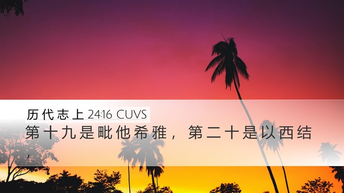 历 代 志 上 24:16 CUVS Desktop Wallpaper - 第 十 九 是 毗 他 希 雅 ， 第 二 十 - Desktop Bible Verse Wallpaper