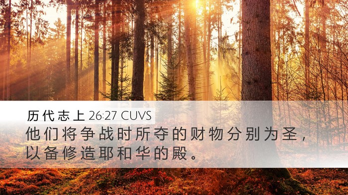 历 代 志 上 26:27 CUVS Desktop Wallpaper - 他 们 将 争 战 时 所 夺 的 财 物 分 - Desktop Bible Verse Wallpaper