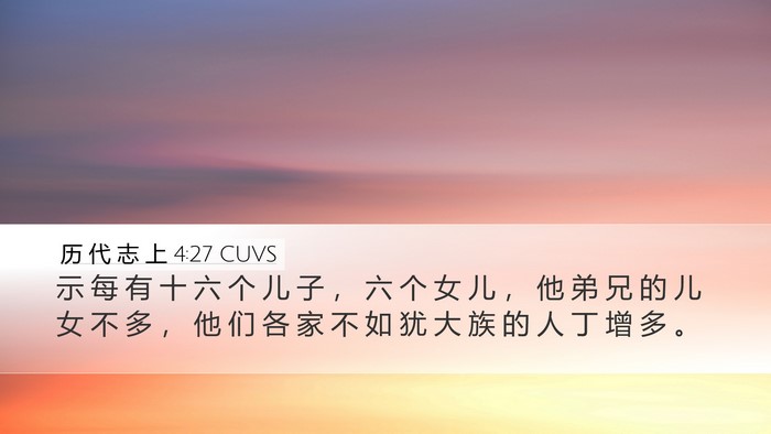 历 代 志 上 4:27 CUVS Desktop Wallpaper - 示 每 有 十 六 个 儿 子 ， 六 个 女 - Desktop Bible Verse Wallpaper