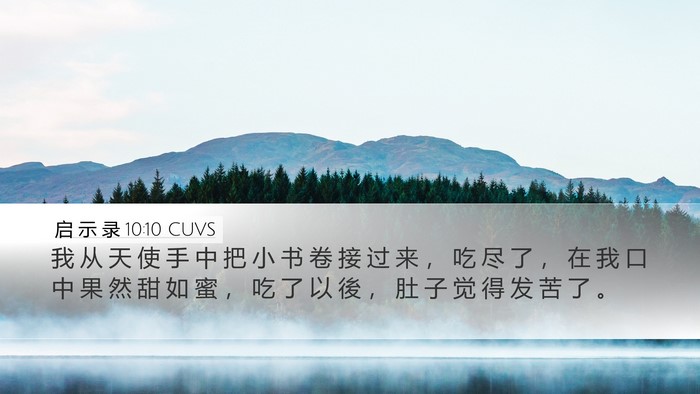 启 示 录 10:10 CUVS Desktop Wallpaper - 我 从 天 使 手 中 把 小 书 卷 接 过 - Desktop Bible Verse Wallpaper