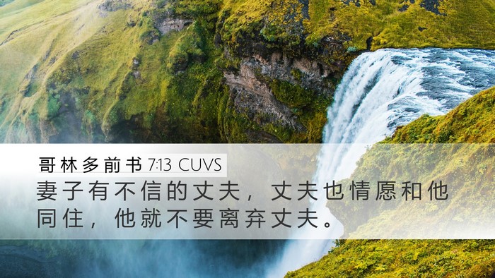 哥 林 多 前 书 7:13 CUVS Desktop Wallpaper - 妻 子 有 不 信 的 丈 夫 ， 丈 夫 也 - Desktop Bible Verse Wallpaper