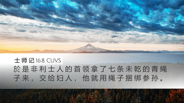 士 师 记 16:8 CUVS Desktop Wallpaper - 於 是 非 利 士 人 的 首 领 拿 了 七 - Desktop Bible Verse Wallpaper