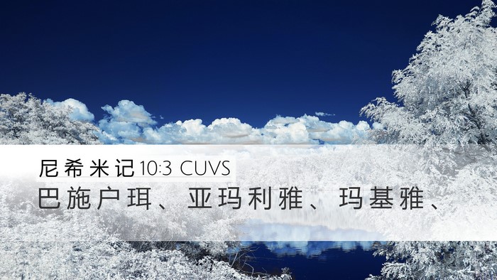 尼 希 米 记 10:3 CUVS Desktop Wallpaper - 巴 施 户 珥 、 亚 玛 利 雅 、 玛 基 - Desktop Bible Verse Wallpaper