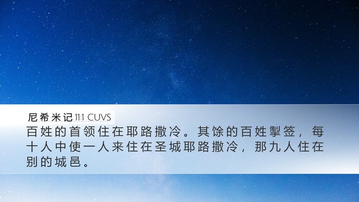 尼 希 米 记 11:1 CUVS Desktop Wallpaper - 百 姓 的 首 领 住 在 耶 路 撒 冷 。 - Desktop Bible Verse Wallpaper
