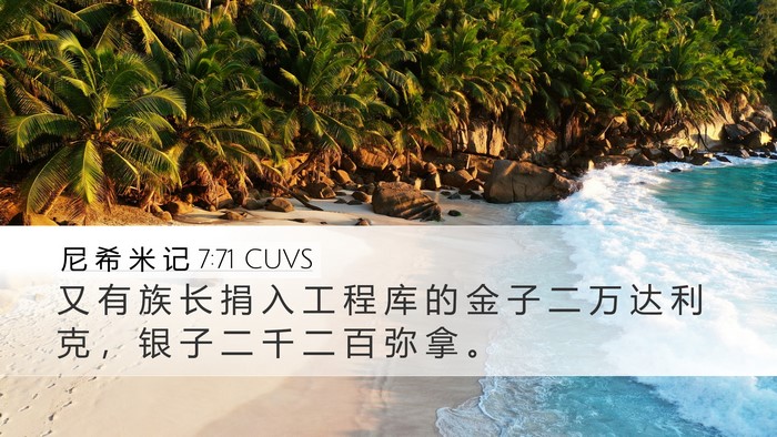 尼 希 米 记 7:71 CUVS Desktop Wallpaper - 又 有 族 长 捐 入 工 程 库 的 金 子 - Desktop Bible Verse Wallpaper
