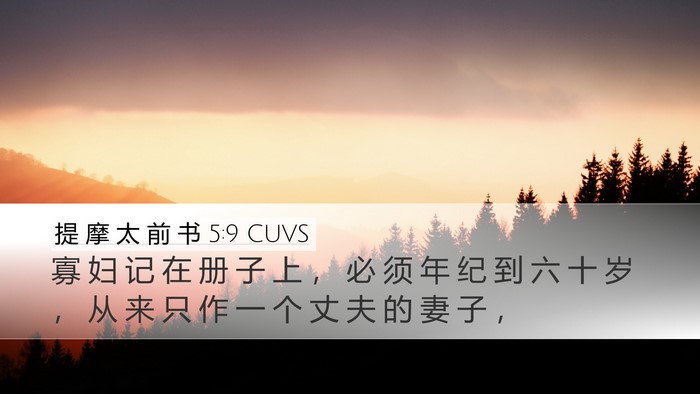 提 摩 太 前 书 5:9 CUVS Bible Verse Image