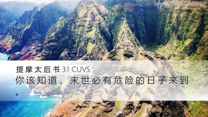 提 摩 太 后 书 3:1 CUVS Bible Verse Image
