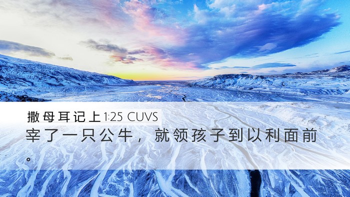撒 母 耳 记 上 1:25 CUVS Desktop Wallpaper - 宰 了 一 只 公 牛 ， 就 领 孩 子 到 - Desktop Bible Verse Wallpaper