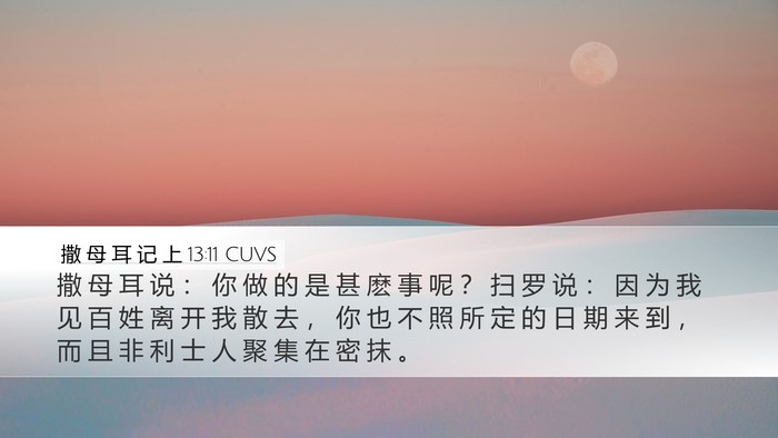 撒 母 耳 记 上 13:11 CUVS Desktop Wallpaper - 撒 母 耳 说 ： 你 做 的 是 甚 麽 事 - Desktop Bible Verse Wallpaper