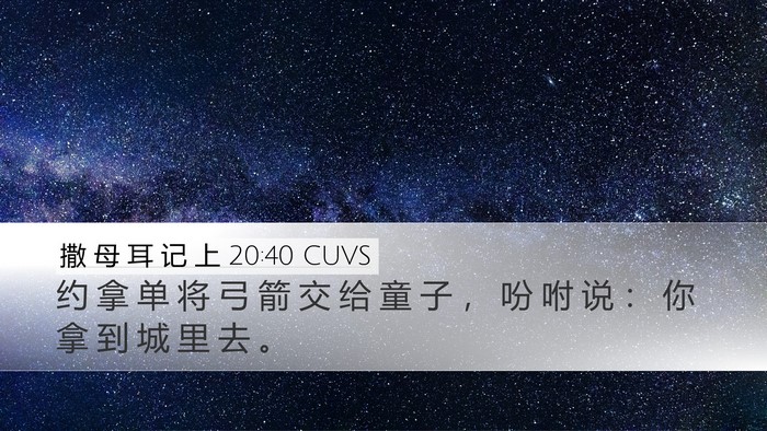 撒 母 耳 记 上 20:40 CUVS Desktop Wallpaper - 约 拿 单 将 弓 箭 交 给 童 子 ， 吩 - Desktop Bible Verse Wallpaper