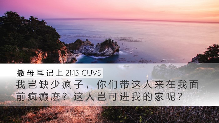撒 母 耳 记 上 21:15 CUVS Desktop Wallpaper - 我 岂 缺 少 疯 子 ， 你 们 带 这 人 - Desktop Bible Verse Wallpaper