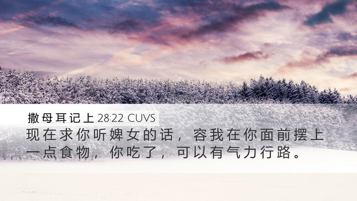 撒 母 耳 记 上 28:22 CUVS Desktop Wallpaper - 现 在 求 你 听 婢 女 的 话 ， 容 我 - Desktop Bible Verse Wallpaper