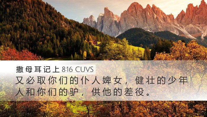 撒 母 耳 记 上 8:16 CUVS Desktop Wallpaper - 又 必 取 你 们 的 仆 人 婢 女 ， 健 - Desktop Bible Verse Wallpaper