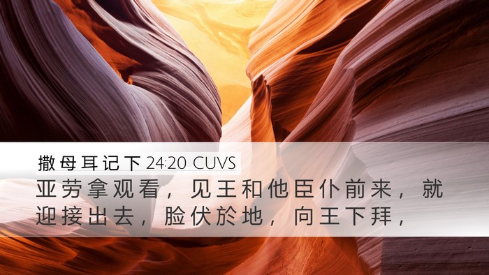 撒 母 耳 记 下 24:20 CUVS Desktop Wallpaper - 亚 劳 拿 观 看 ， 见 王 和 他 臣 仆 - Desktop Bible Verse Wallpaper