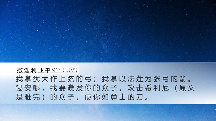 撒 迦 利 亚 书 9:13 CUVS Bible Verse Image