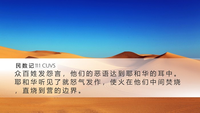 民 数 记 11:1 CUVS Desktop Wallpaper - 众 百 姓 发 怨 言 ， 他 们 的 恶 语 - Desktop Bible Verse Wallpaper