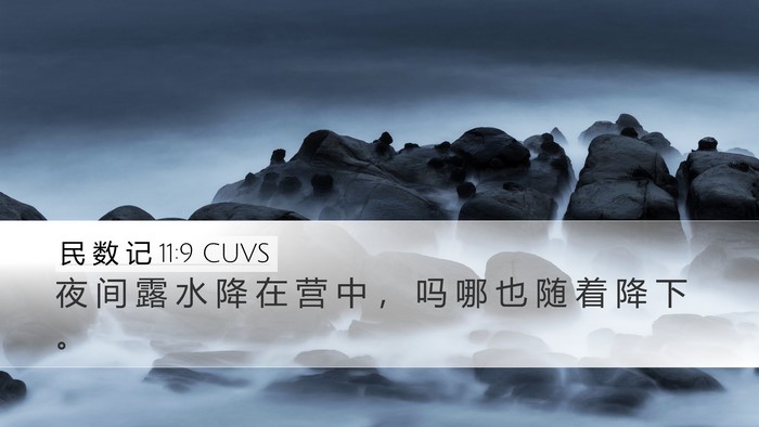 民 数 记 11:9 CUVS Desktop Wallpaper - 夜 间 露 水 降 在 营 中 ， 吗 哪 也 - Desktop Bible Verse Wallpaper