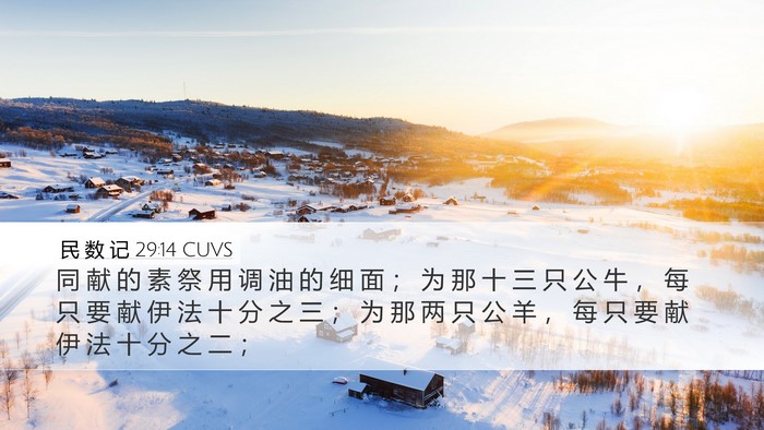 民 数 记 29:14 CUVS Desktop Wallpaper - 同 献 的 素 祭 用 调 油 的 细 面 ； - Desktop Bible Verse Wallpaper