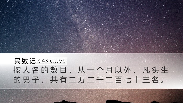 民 数 记 3:43 CUVS Desktop Wallpaper - 按 人 名 的 数 目 ， 从 一 个 月 以 - Desktop Bible Verse Wallpaper