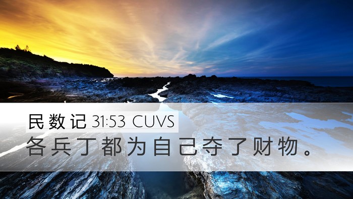 民 数 记 31:53 CUVS Desktop Wallpaper - 各 兵 丁 都 为 自 己 夺 了 财 物 - Desktop Bible Verse Wallpaper