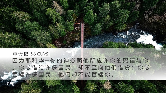 申 命 记 15:6 CUVS Desktop Wallpaper - 因 为 耶 和 华 ─ 你 的 神 必 照 他 - Desktop Bible Verse Wallpaper