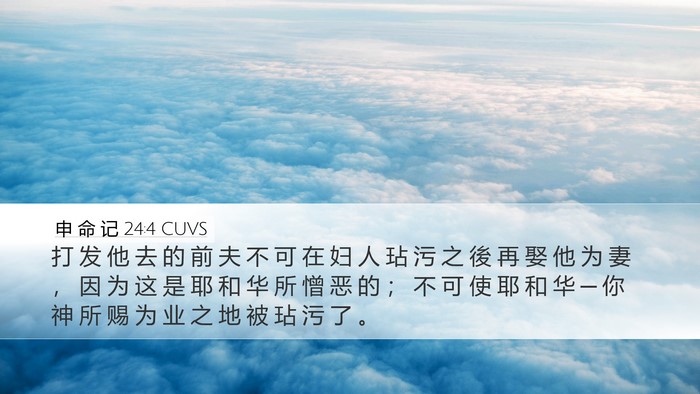 申 命 记 24:4 CUVS Desktop Wallpaper - 打 发 他 去 的 前 夫 不 可 在 妇 人 - Desktop Bible Verse Wallpaper