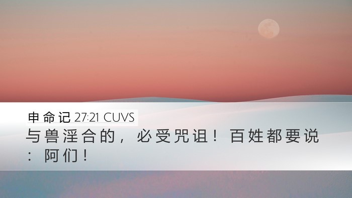 申 命 记 27:21 CUVS Desktop Wallpaper - 与 兽 淫 合 的 ， 必 受 咒 诅 ！ 百 - Desktop Bible Verse Wallpaper
