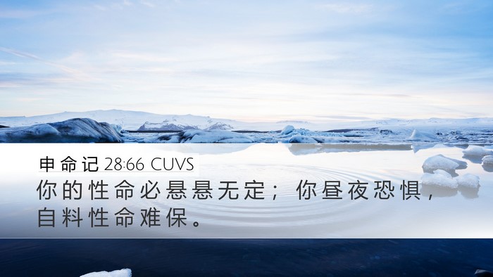 申 命 记 28:66 CUVS Desktop Wallpaper - 你 的 性 命 必 悬 悬 无 定 ； 你 昼 - Desktop Bible Verse Wallpaper
