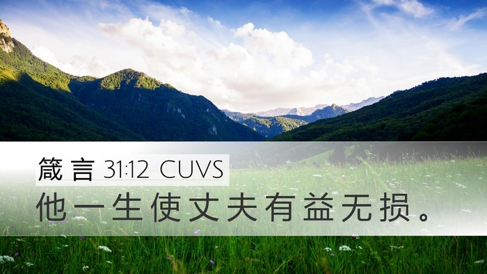 箴 言 31:12 CUVS Desktop Wallpaper - 他 一 生 使 丈 夫 有 益 无 损 - Desktop Bible Verse Wallpaper