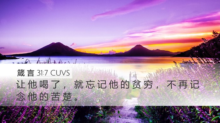 箴 言 31:7 CUVS Desktop Wallpaper - 让 他 喝 了 ， 就 忘 记 他 的 贫 穷 - Desktop Bible Verse Wallpaper