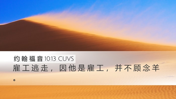 约 翰 福 音 10:13 CUVS Desktop Wallpaper - 雇 工 逃 走 ， 因 他 是 雇 工 ， 并 - Desktop Bible Verse Wallpaper
