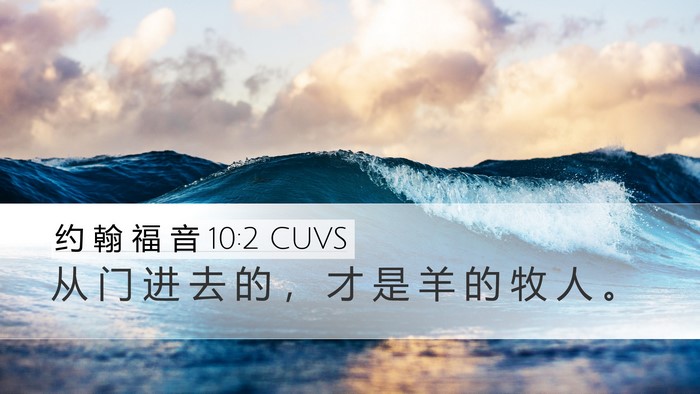 约 翰 福 音 10:2 CUVS Desktop Wallpaper - 从 门 进 去 的 ， 才 是 羊 的 牧 人 - Desktop Bible Verse Wallpaper