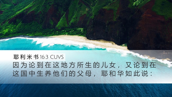 耶 利 米 书 16:3 CUVS Desktop Wallpaper - 因 为 论 到 在 这 地 方 所 生 的 儿 - Desktop Bible Verse Wallpaper