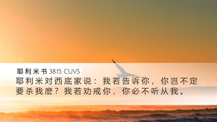 耶 利 米 书 38:15 CUVS Desktop Wallpaper - 耶 利 米 对 西 底 家 说 ： 我 若 告 - Desktop Bible Verse Wallpaper