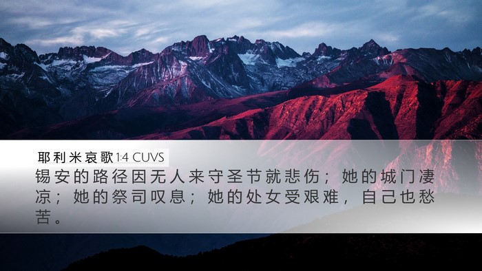 耶 利 米 哀 歌 1:4 CUVS Desktop Wallpaper - 锡 安 的 路 径 因 无 人 来 守 圣 节 - Desktop Bible Verse Wallpaper