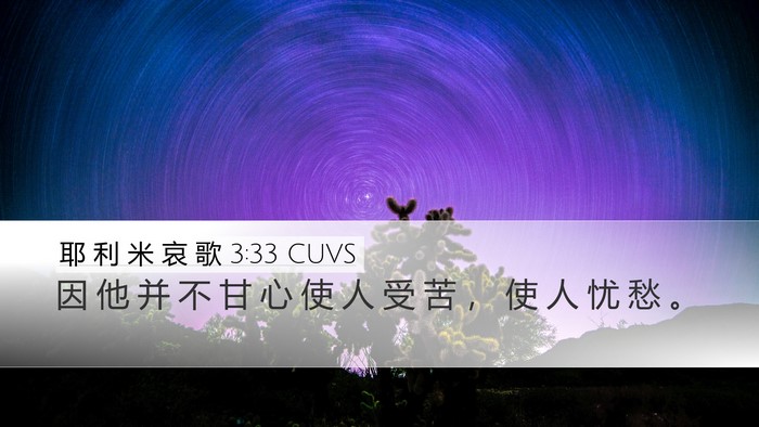 耶 利 米 哀 歌 3:33 CUVS Bible Verse Image