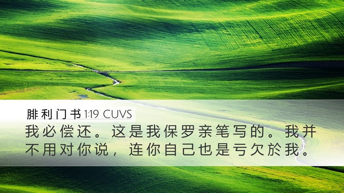 腓 利 门 书 1:19 CUVS Desktop Wallpaper - 我 必 偿 还 。 这 是 我 保 罗 亲 笔 - Desktop Bible Verse Wallpaper