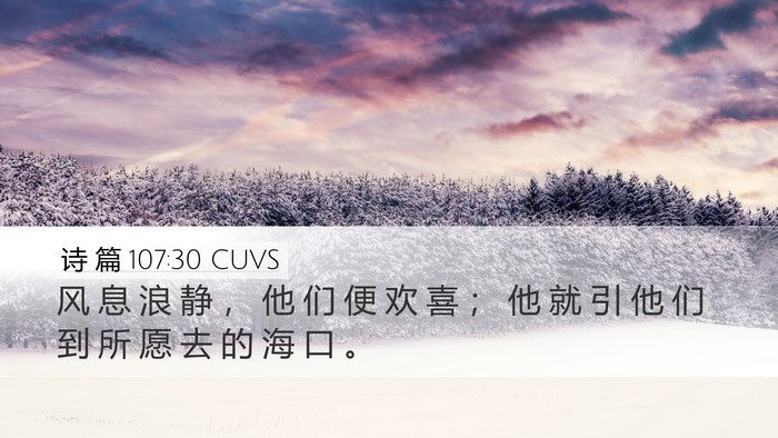 诗 篇 107:30 CUVS Desktop Wallpaper - 风 息 浪 静 ， 他 们 便 欢 喜 ； 他 - Desktop Bible Verse Wallpaper