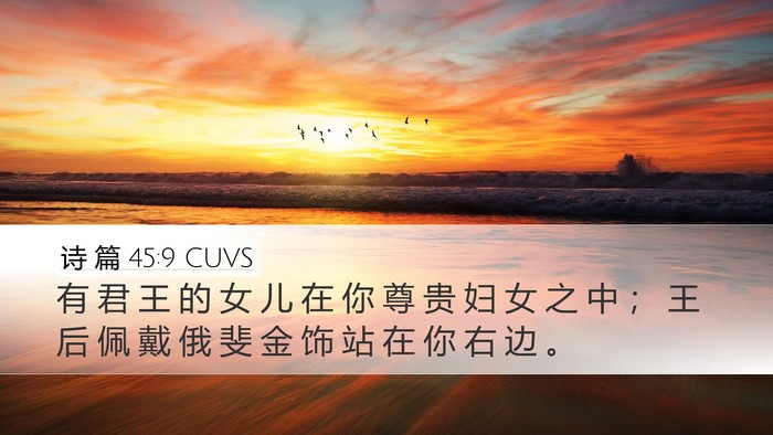 诗 篇 45:9 CUVS Desktop Wallpaper - 有 君 王 的 女 儿 在 你 尊 贵 妇 女 - Desktop Bible Verse Wallpaper