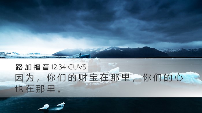 路 加 福 音 12:34 CUVS Desktop Wallpaper - 因 为 ， 你 们 的 财 宝 在 那 里 ， - Desktop Bible Verse Wallpaper
