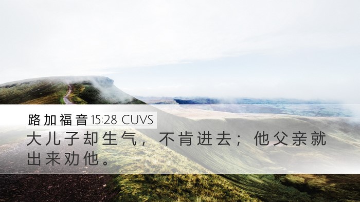 路 加 福 音 15:28 CUVS Desktop Wallpaper - 大 儿 子 却 生 气 ， 不 肯 进 去 ； - Desktop Bible Verse Wallpaper