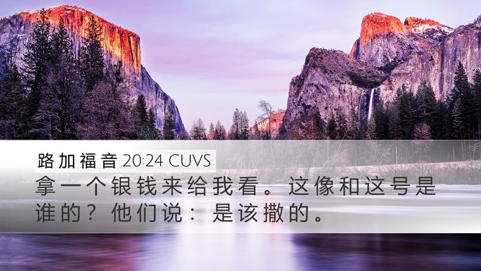 路 加 福 音 20:24 CUVS Desktop Wallpaper - 拿 一 个 银 钱 来 给 我 看 。 这 像 - Desktop Bible Verse Wallpaper