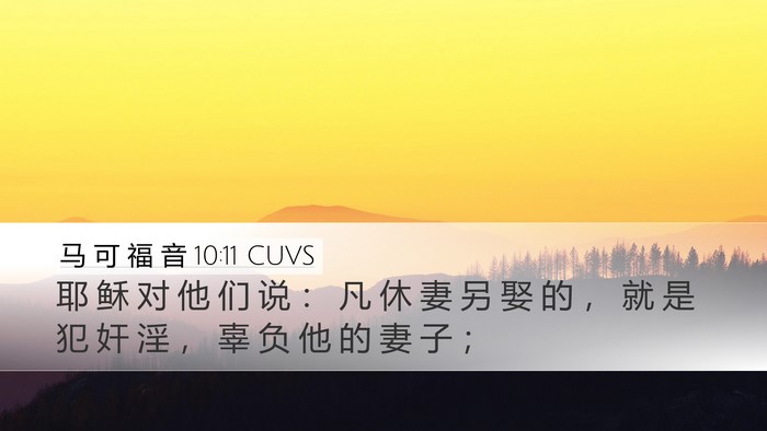马 可 福 音 10:11 CUVS Bible Verse Image